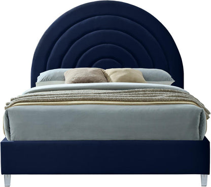 Meridian Furniture - Rainbow Navy Velvet Queen Bed - RainbowNavy-Q veiw 3
