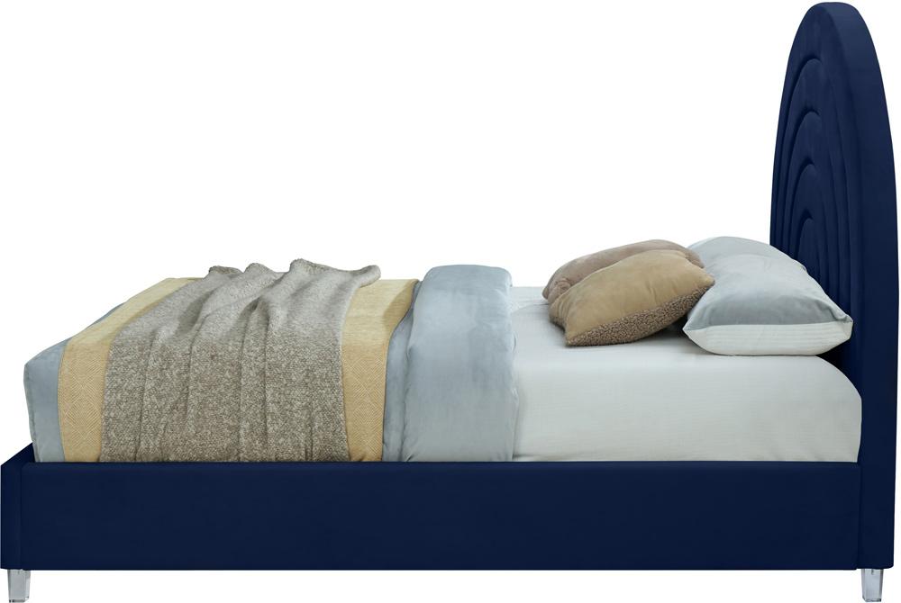 Meridian Furniture - Rainbow Navy Velvet Queen Bed - RainbowNavy-Q veiw 5