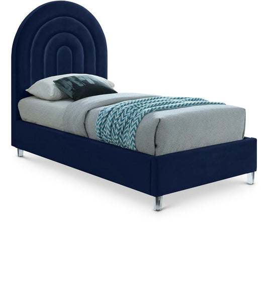 Meridian Furniture - Rainbow Navy Velvet Twin Bed - RainbowNavy-T veiw 1