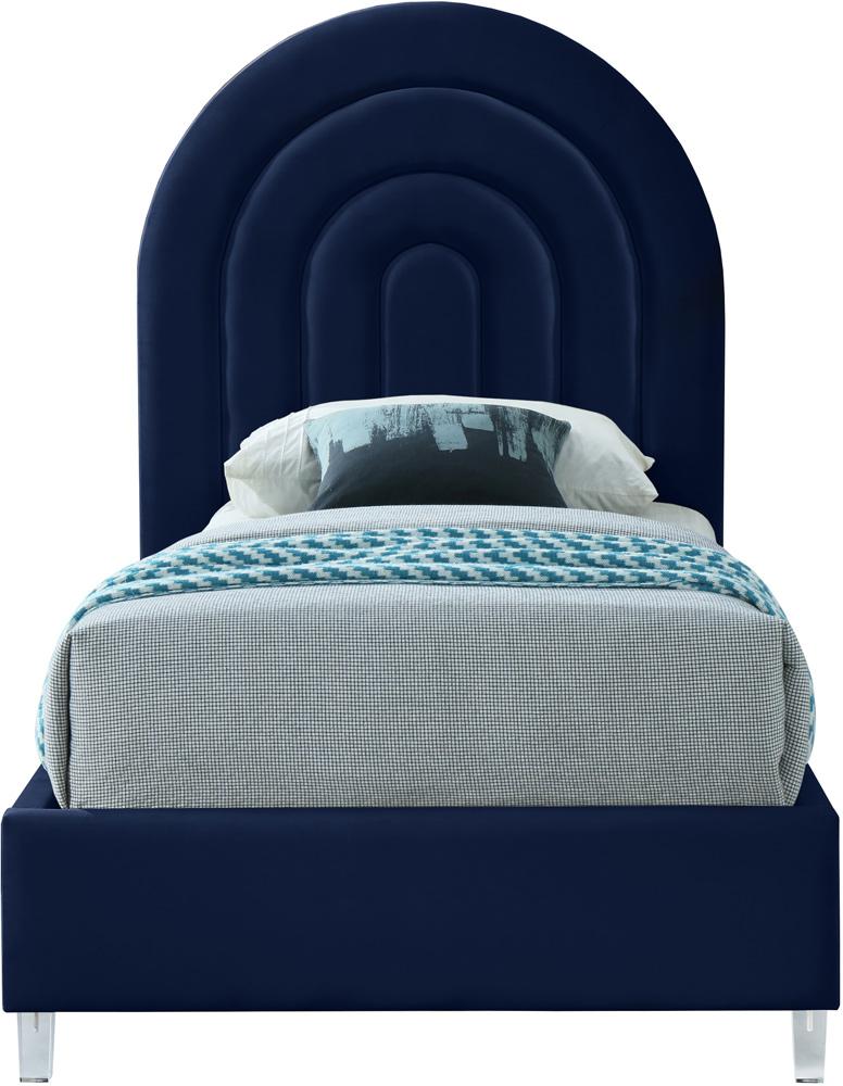 Meridian Furniture - Rainbow Navy Velvet Twin Bed - RainbowNavy-T veiw 3