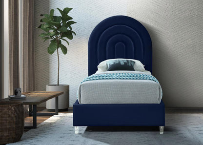 Meridian Furniture - Rainbow Navy Velvet Twin Bed - RainbowNavy-T veiw 4