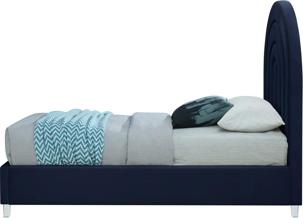 Meridian Furniture - Rainbow Navy Velvet Twin Bed - RainbowNavy-T veiw 5