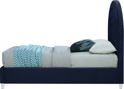 Meridian Furniture - Rainbow Navy Velvet Twin Bed - RainbowNavy-T veiw 5