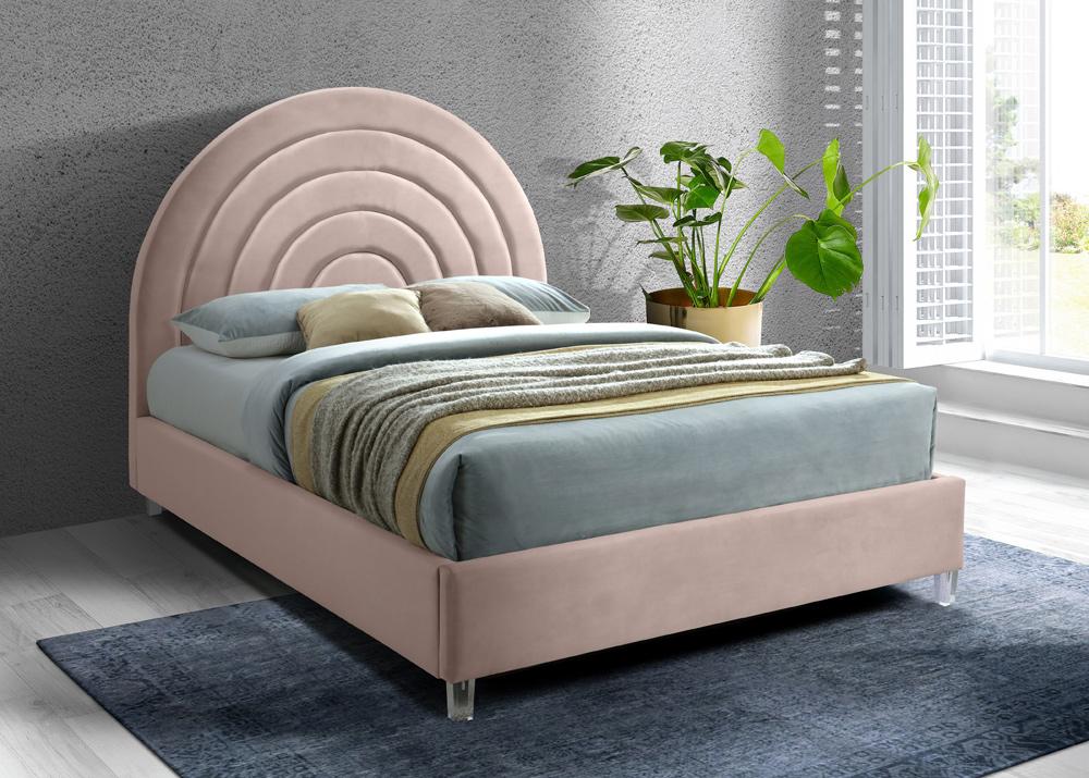 Meridian Furniture - Rainbow Pink Velvet Full Bed - RainbowPink-F veiw 2