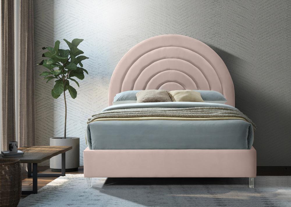 Meridian Furniture - Rainbow Pink Velvet Full Bed - RainbowPink-F veiw 4