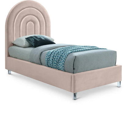 Meridian Furniture - Rainbow Pink Velvet Twin Bed - RainbowPink-T veiw 1