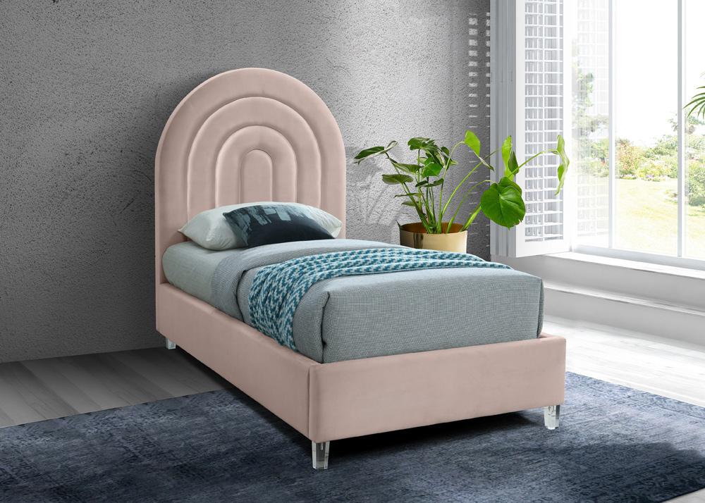 Meridian Furniture - Rainbow Pink Velvet Twin Bed - RainbowPink-T veiw 2