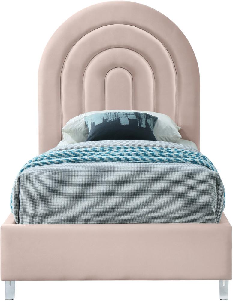 Meridian Furniture - Rainbow Pink Velvet Twin Bed - RainbowPink-T veiw 3
