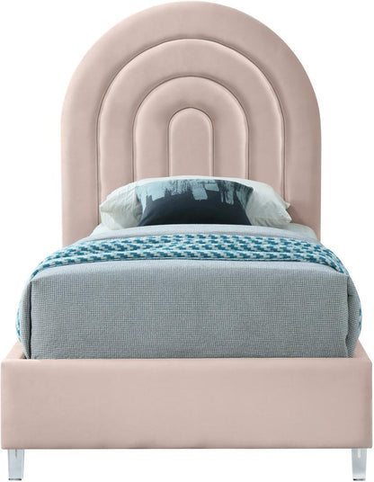 Meridian Furniture - Rainbow Pink Velvet Twin Bed - RainbowPink-T veiw 3