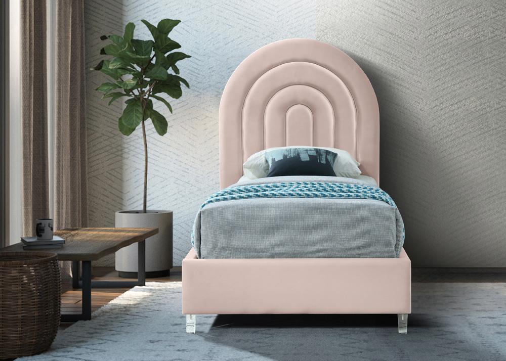 Meridian Furniture - Rainbow Pink Velvet Twin Bed - RainbowPink-T veiw 4