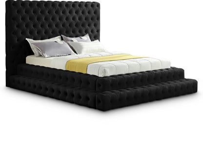 Meridian Furniture - Revel Black Velvet Queen Bed - RevelBlack-Q veiw 1