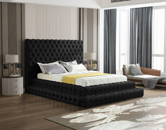 Meridian Furniture - Revel Black Velvet Queen Bed - RevelBlack-Q veiw 2