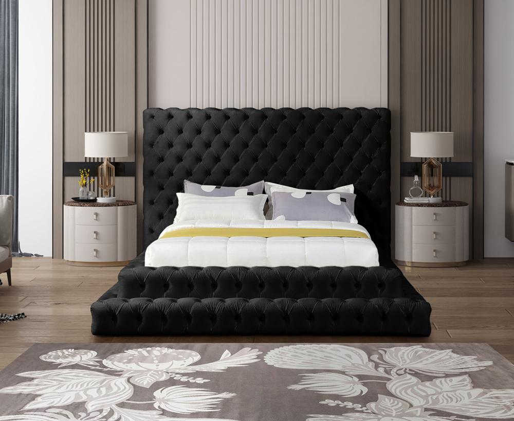 Meridian Furniture - Revel Black Velvet Queen Bed - RevelBlack-Q veiw 4