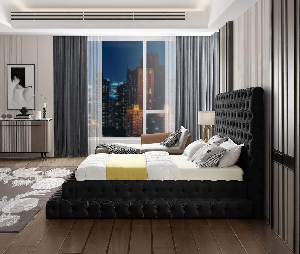 Meridian Furniture - Revel Black Velvet Queen Bed - RevelBlack-Q veiw 5
