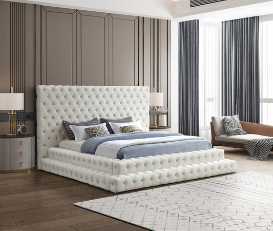 Meridian Furniture - Revel Cream Velvet King Bed - RevelCream-K veiw 2