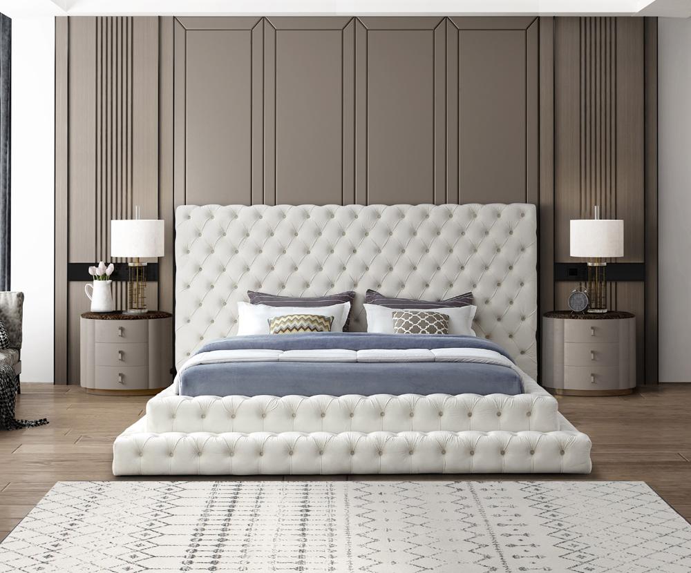 Meridian Furniture - Revel Cream Velvet King Bed - RevelCream-K veiw 4