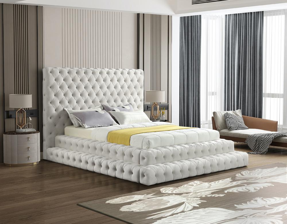 Meridian Furniture - Revel Cream Velvet Queen Bed - RevelCream-Q veiw 2