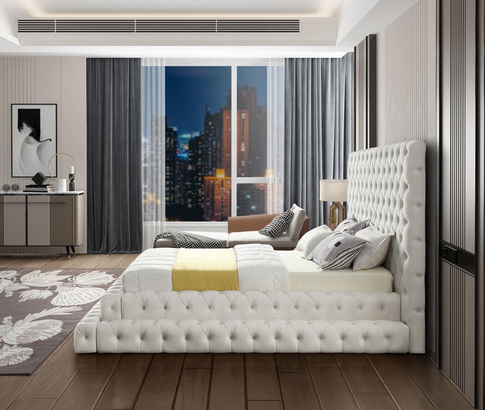 Meridian Furniture - Revel Cream Velvet Queen Bed - RevelCream-Q veiw 5