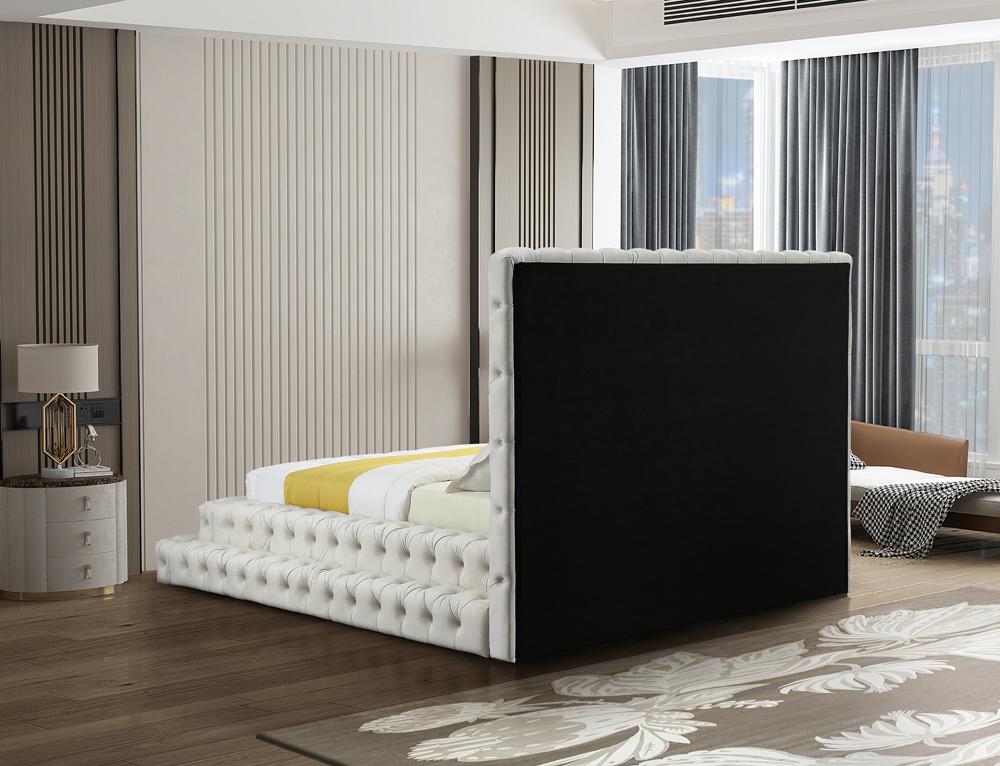 Meridian Furniture - Revel Cream Velvet Queen Bed - RevelCream-Q veiw 6