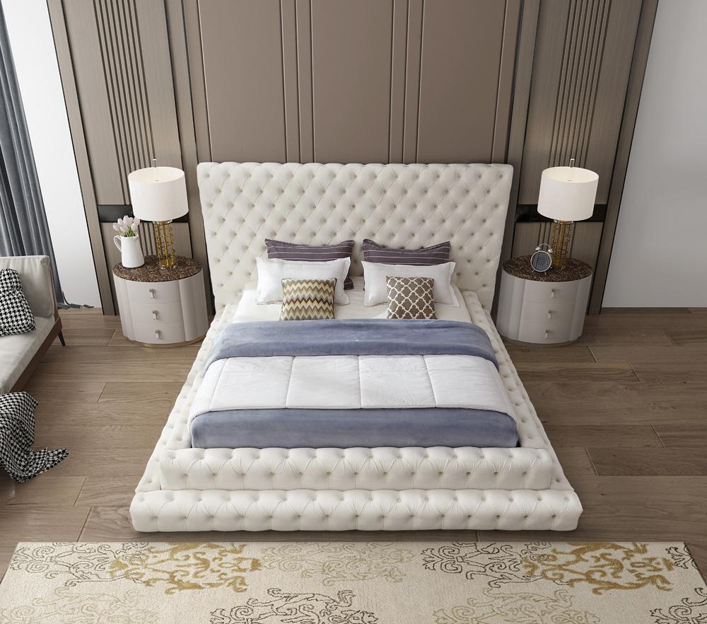 Meridian Furniture - Revel Cream Velvet Queen Bed - RevelCream-Q veiw 7