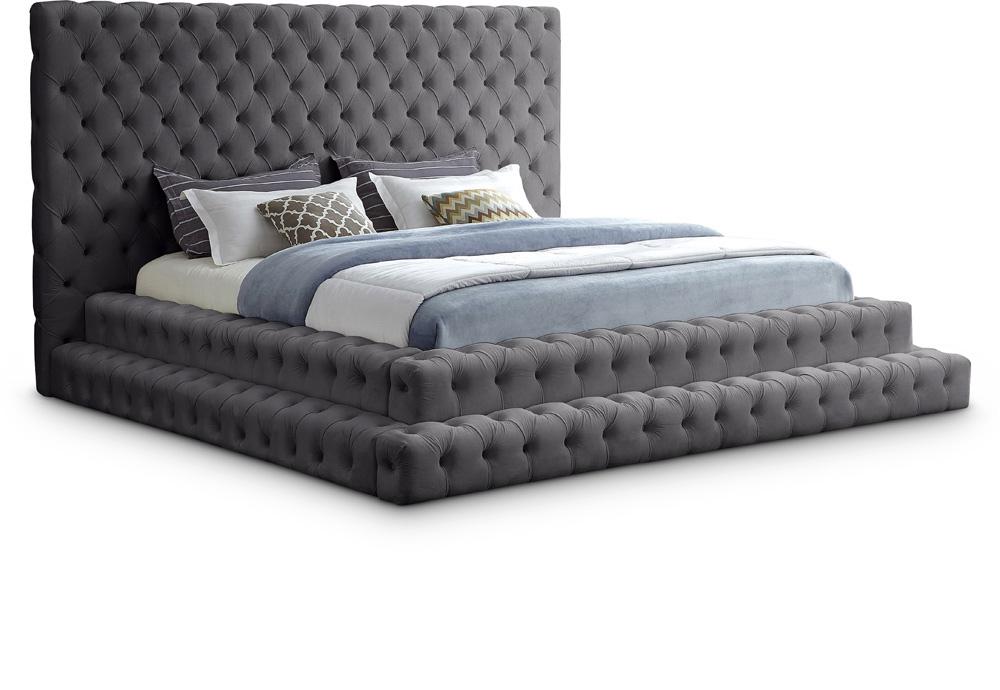 Meridian Furniture - Revel Grey Velvet King Bed - RevelGrey-K veiw 1