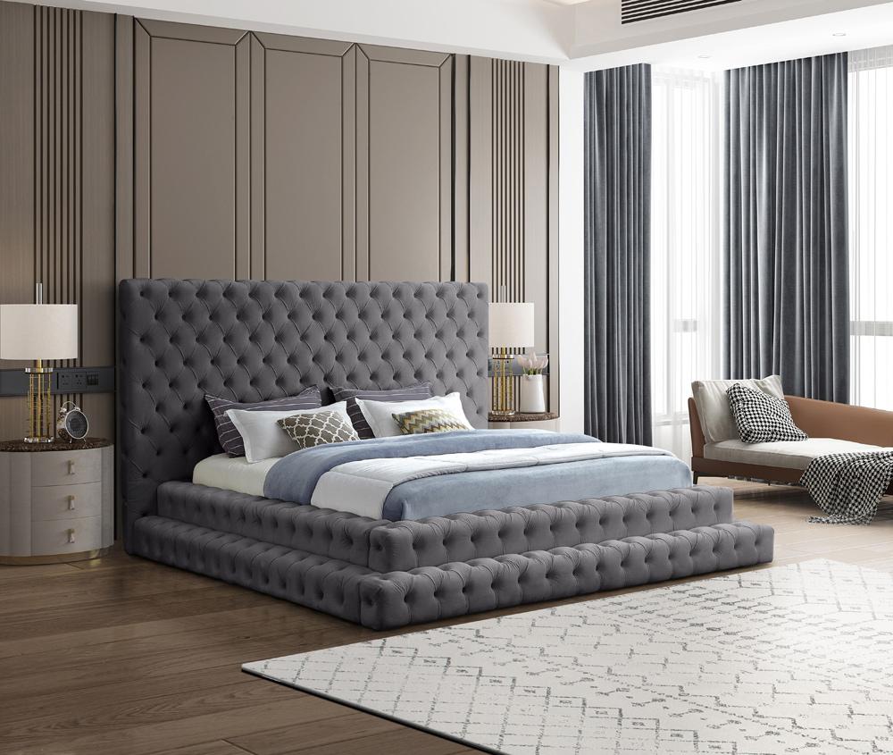 Meridian Furniture - Revel Grey Velvet King Bed - RevelGrey-K veiw 2