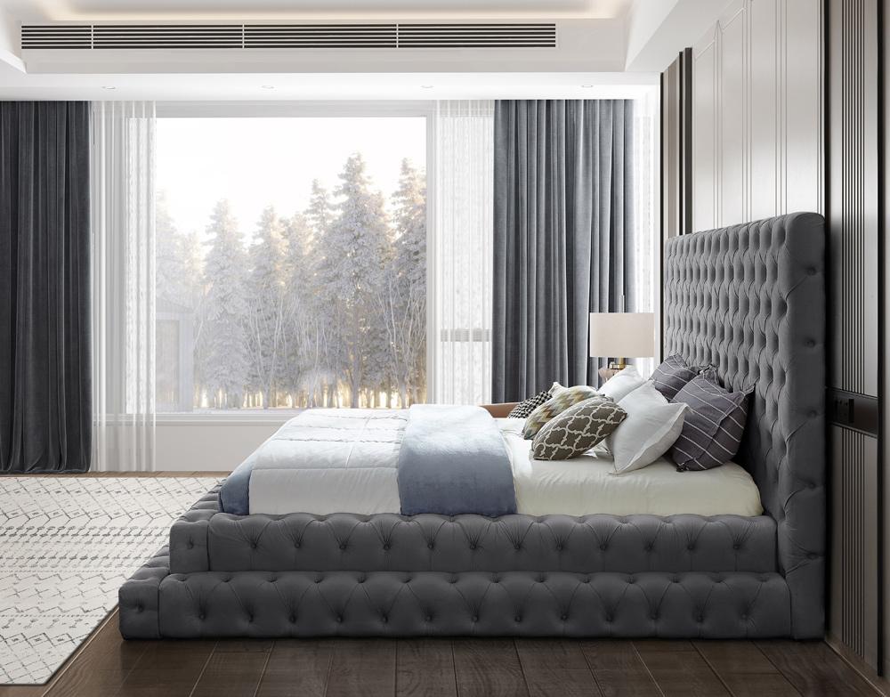 Meridian Furniture - Revel Grey Velvet King Bed - RevelGrey-K veiw 5