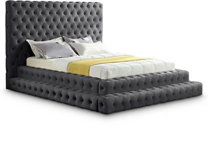 Meridian Furniture - Revel Grey Velvet Queen Bed - RevelGrey-Q veiw 1