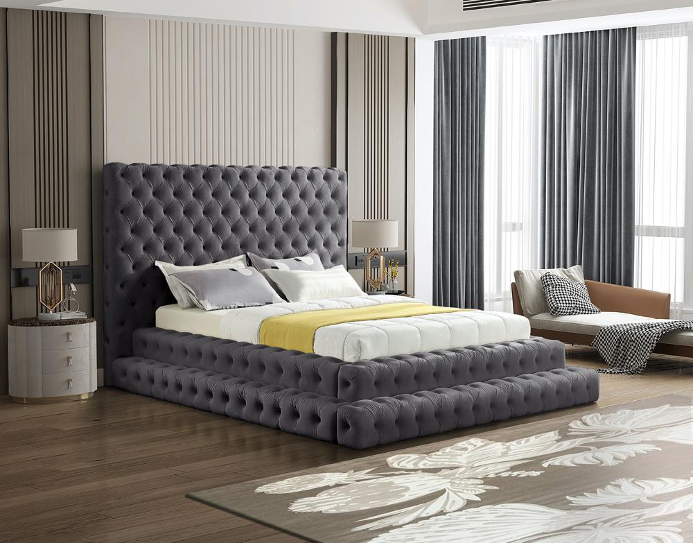 Meridian Furniture - Revel Grey Velvet Queen Bed - RevelGrey-Q veiw 2