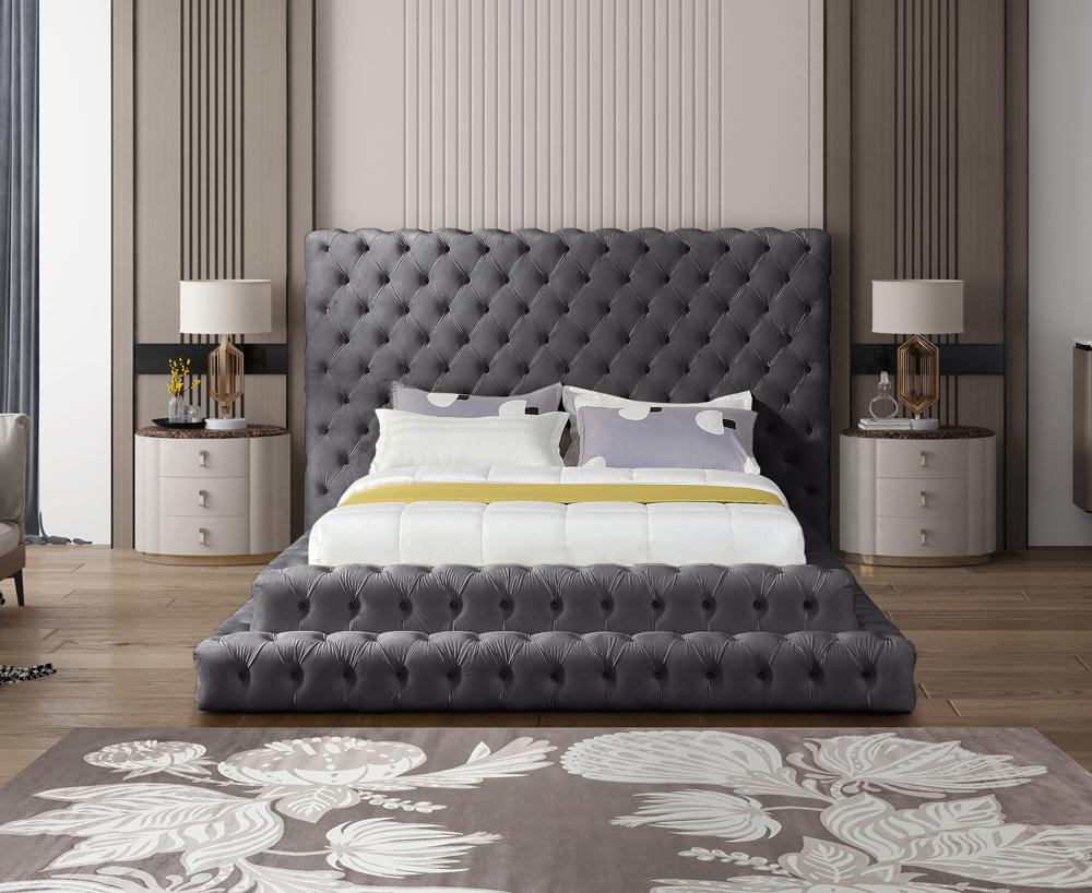 Meridian Furniture - Revel Grey Velvet Queen Bed - RevelGrey-Q veiw 4