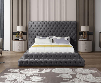 Meridian Furniture - Revel Grey Velvet Queen Bed - RevelGrey-Q veiw 4