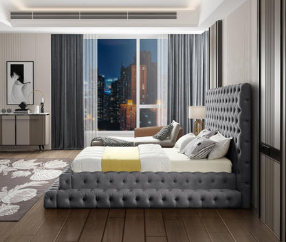Meridian Furniture - Revel Grey Velvet Queen Bed - RevelGrey-Q veiw 5