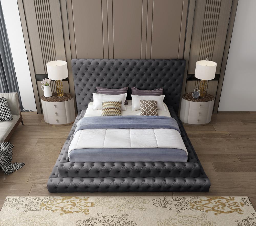 Meridian Furniture - Revel Grey Velvet Queen Bed - RevelGrey-Q veiw 7