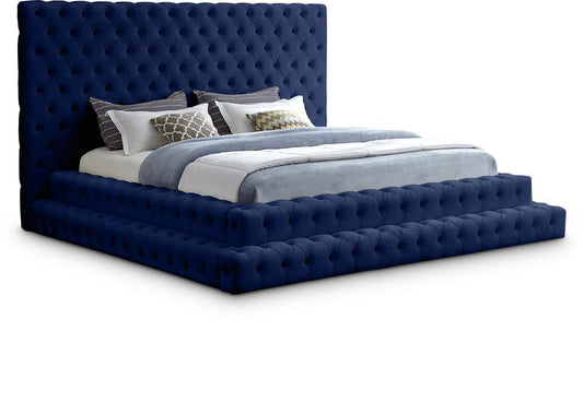 Meridian Furniture - Revel Navy Velvet King Bed - RevelNavy-K veiw 1