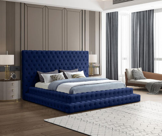 Meridian Furniture - Revel Navy Velvet King Bed - RevelNavy-K veiw 2