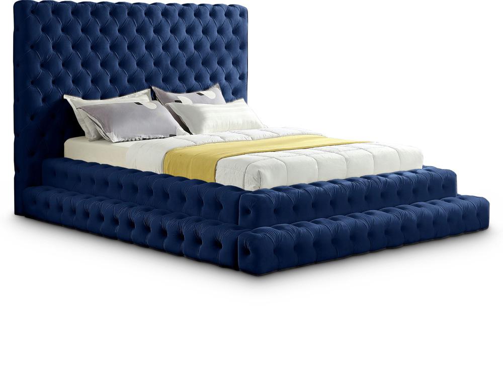 Meridian Furniture - Revel Navy Velvet Queen Bed - RevelNavy-Q veiw 1