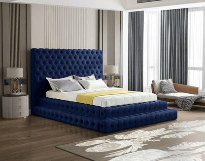 Meridian Furniture - Revel Navy Velvet Queen Bed - RevelNavy-Q veiw 2