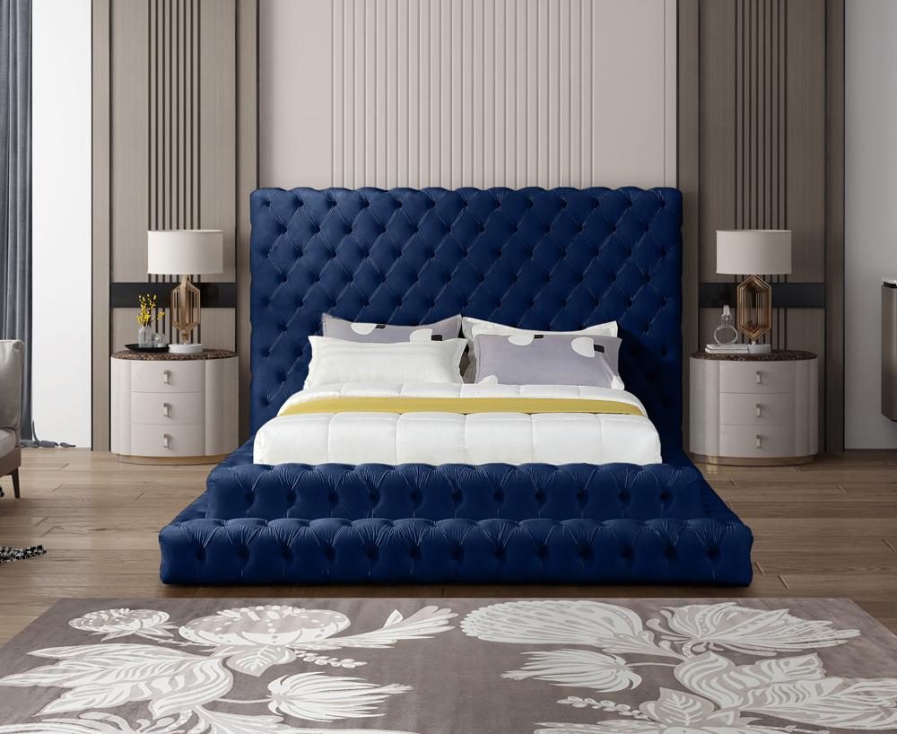 Meridian Furniture - Revel Navy Velvet Queen Bed - RevelNavy-Q veiw 4