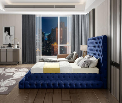Meridian Furniture - Revel Navy Velvet Queen Bed - RevelNavy-Q veiw 5