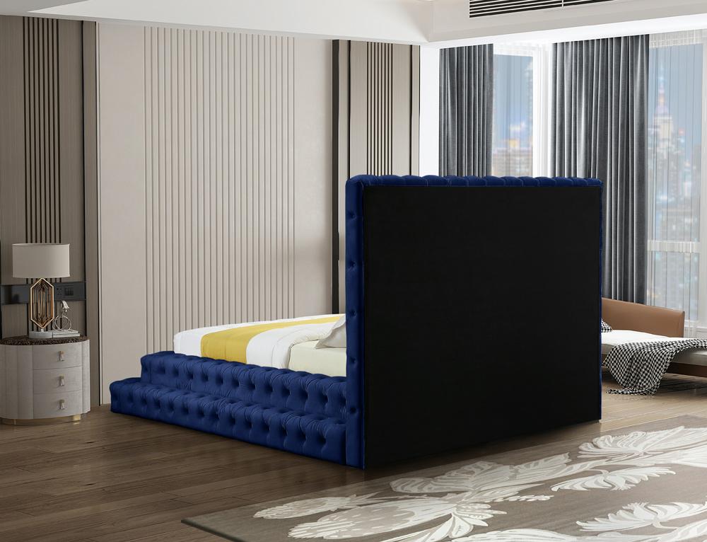 Meridian Furniture - Revel Navy Velvet Queen Bed - RevelNavy-Q veiw 6