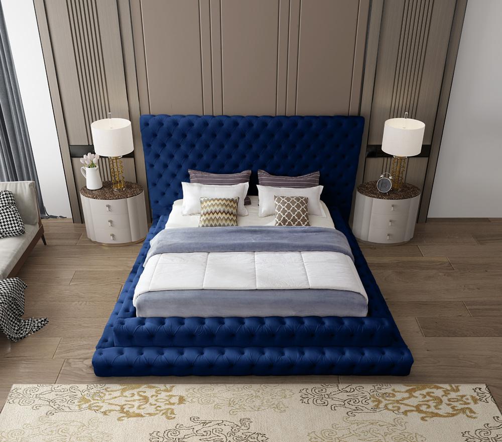 Meridian Furniture - Revel Navy Velvet Queen Bed - RevelNavy-Q veiw 7