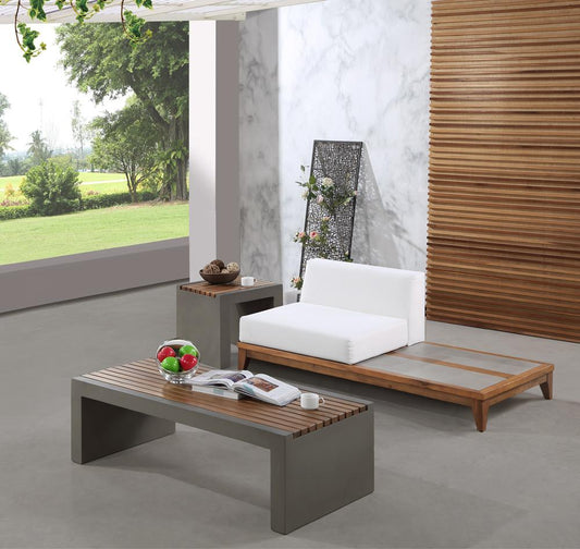 Meridian Furniture - Rio Off White Water Resistant Fabric Outdoor Patio Modular Chair w/ Integrated Table - 389White-Double veiw 2