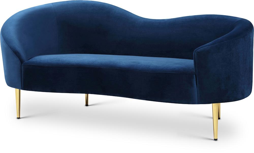 Meridian Furniture - Ritz Navy Velvet Loveseat - 659Navy-L view 1