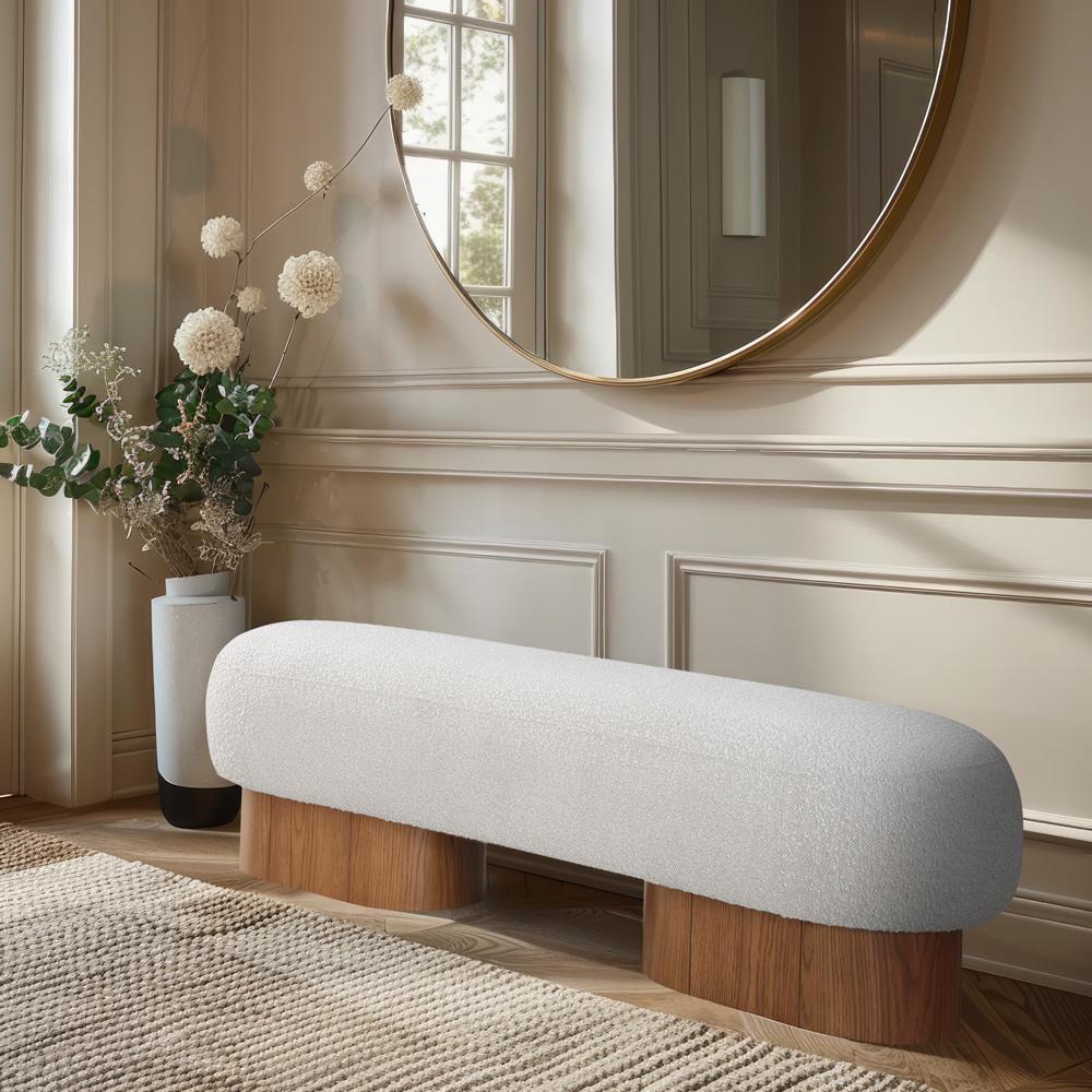 Meridian Furniture - Robertson Cream Boucle Fabric Bench - 22003Cream veiw 2
