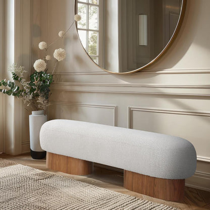 Meridian Furniture - Robertson Cream Boucle Fabric Bench - 22003Cream veiw 2