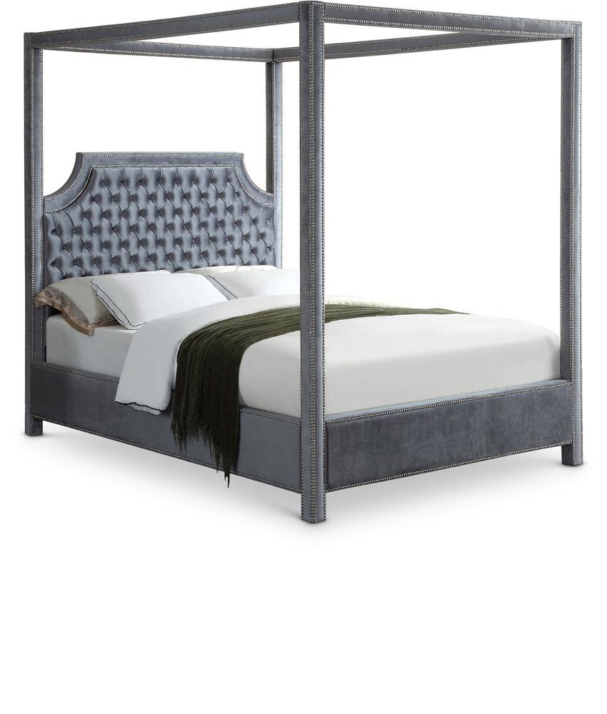 Meridian Furniture - Rowan Grey Velvet King Bed - RowanGrey-K veiw 1