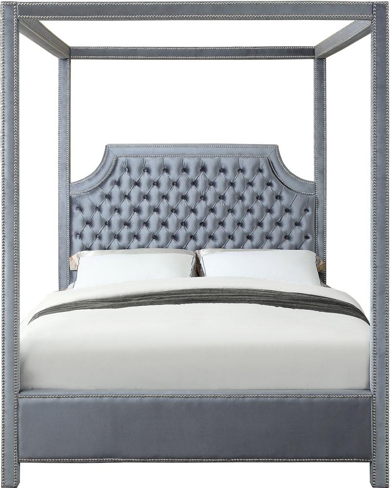 Meridian Furniture - Rowan Grey Velvet Queen Bed - RowanGrey-Q veiw 2