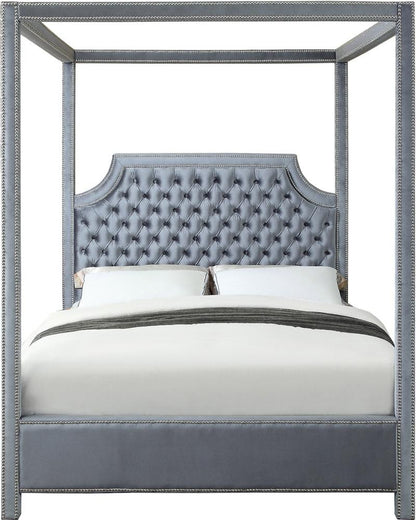 Meridian Furniture - Rowan Grey Velvet Queen Bed - RowanGrey-Q veiw 2