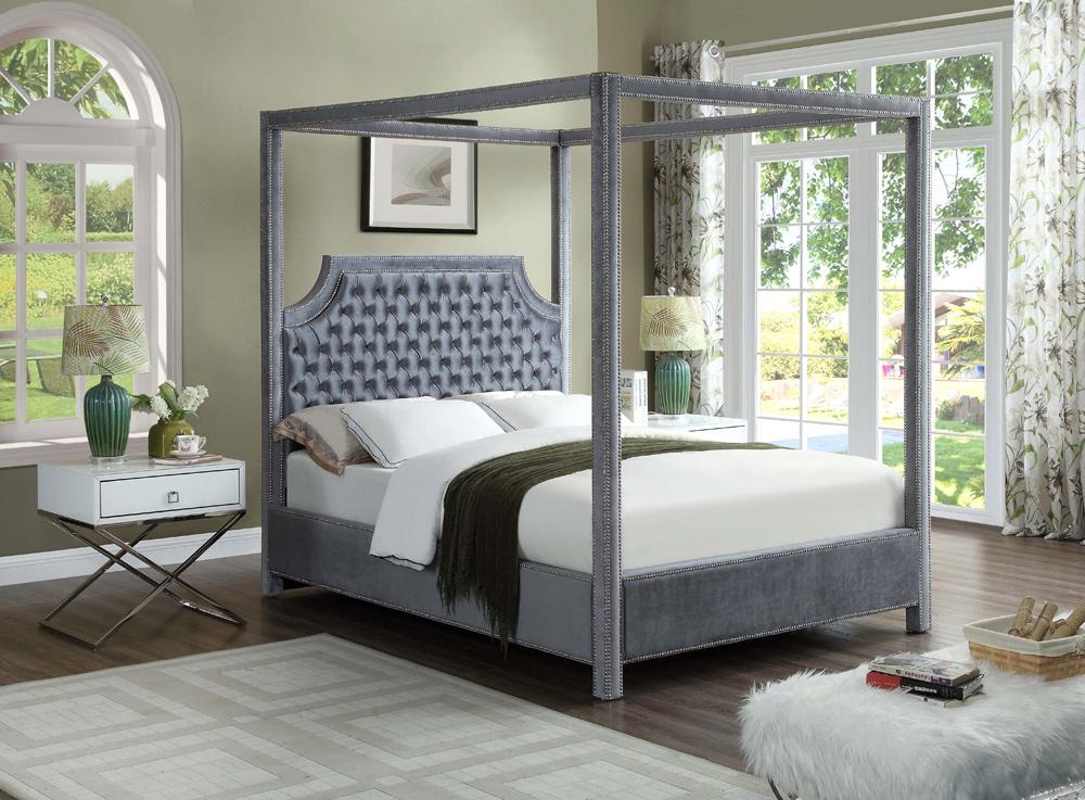 Meridian Furniture - Rowan Grey Velvet Queen Bed - RowanGrey-Q veiw 3