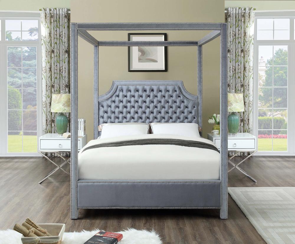 Meridian Furniture - Rowan Grey Velvet Queen Bed - RowanGrey-Q veiw 4